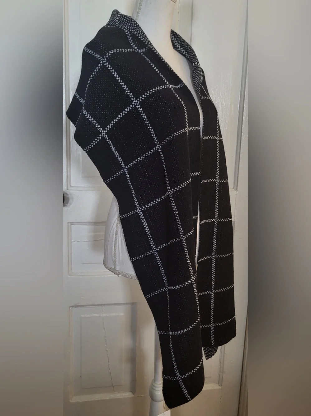 Eileen Fisher Organic Cotton Chenille Windowpane Plaid Scarf Wrap Shawl OS - NWT
